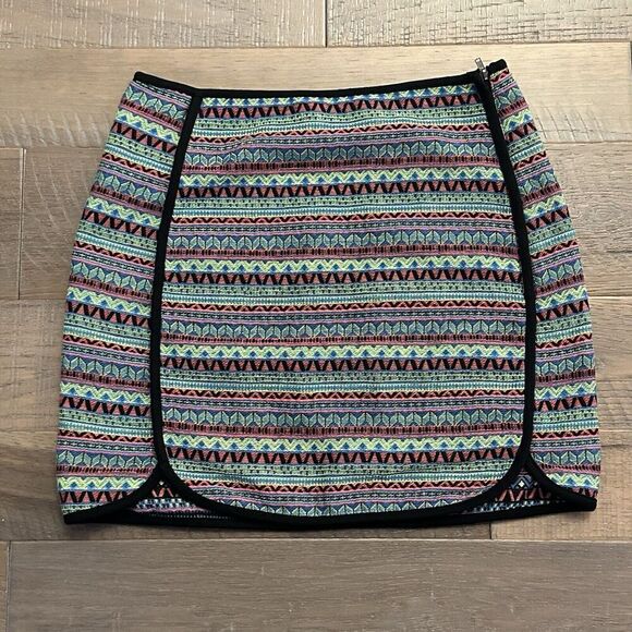 Blue Rain Mini Skirt SzM Multicolor Embroidered Multicolor Aztec Barbie 80s 90s - Picture 1 of 8